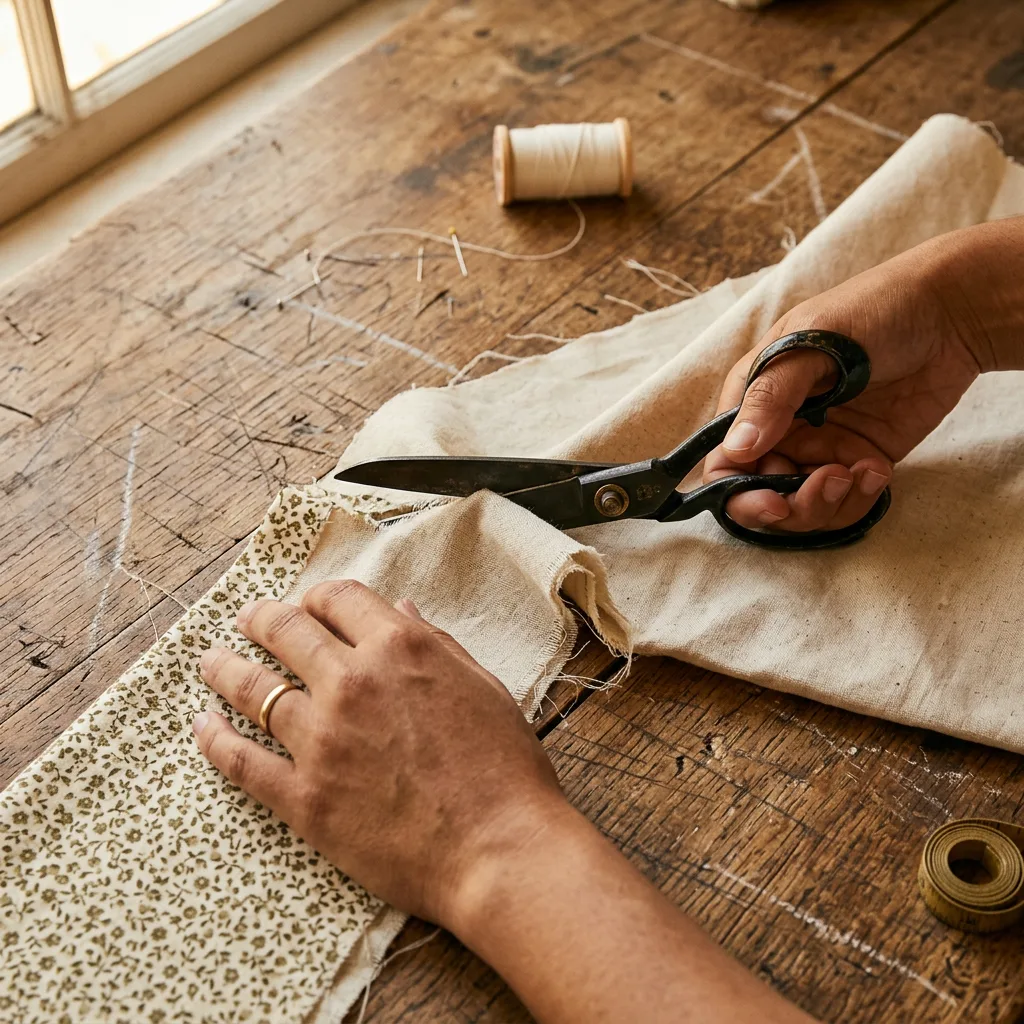 Hands cutting fabric with shears